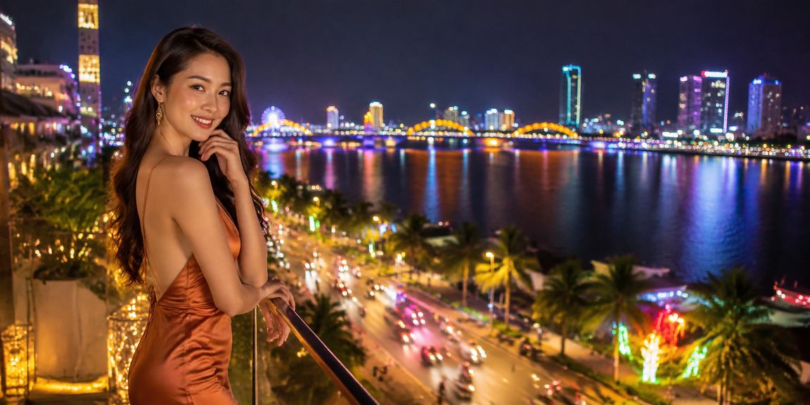 Người dùng thư giãn chơi Slots trên smartphone tại bãi biển Đà Nẵng